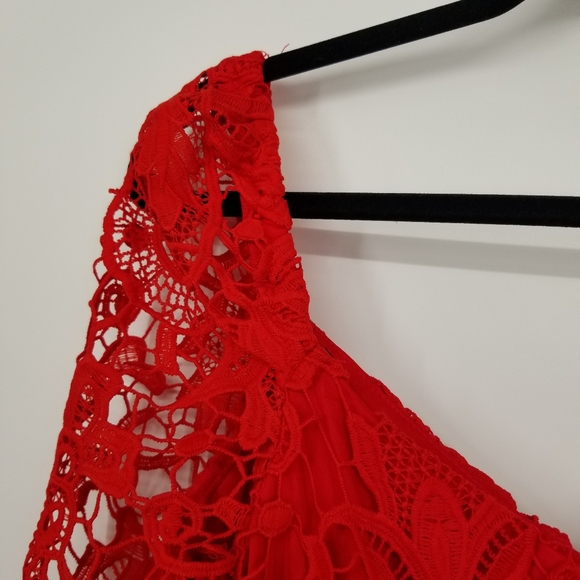 Lulu's | Briarwood Red Lace Midi Dress - Picture 7 of 9